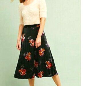 Anthropologie Maeve Pleated Floral Velvet Midi Skirt